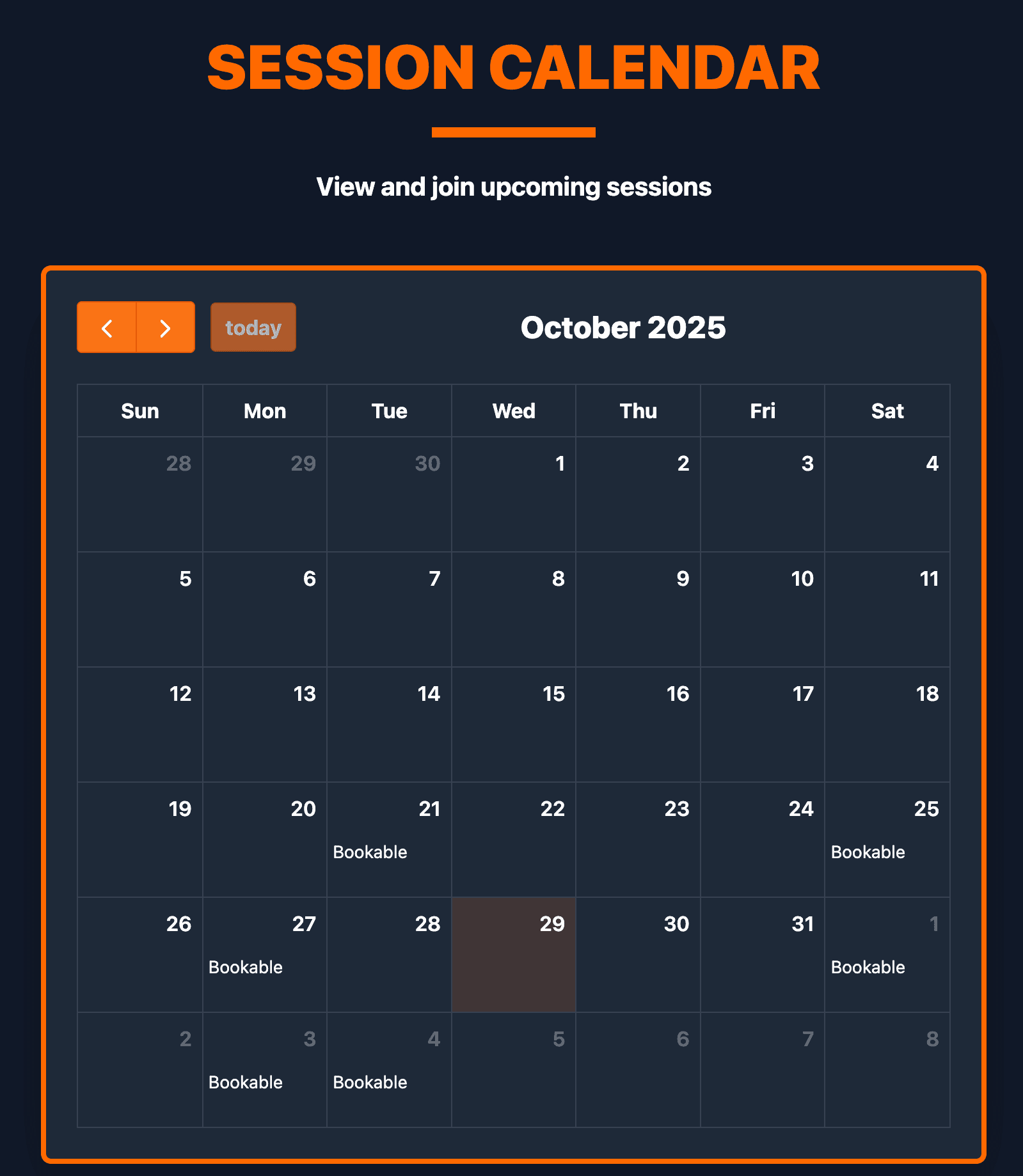 Booking Calendar screenshot